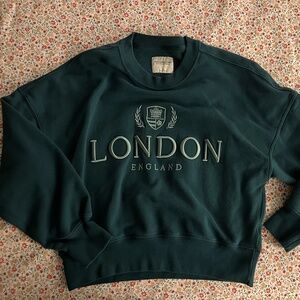 Abercrombie & Fitch - London Embroidered Cropped Crewneck - Teal - small